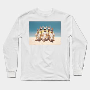 5 Rabbits Sunbathing On Deckchairs One The Beach Wearing Sun Glasses With Bow Ties Long Sleeve T-Shirt